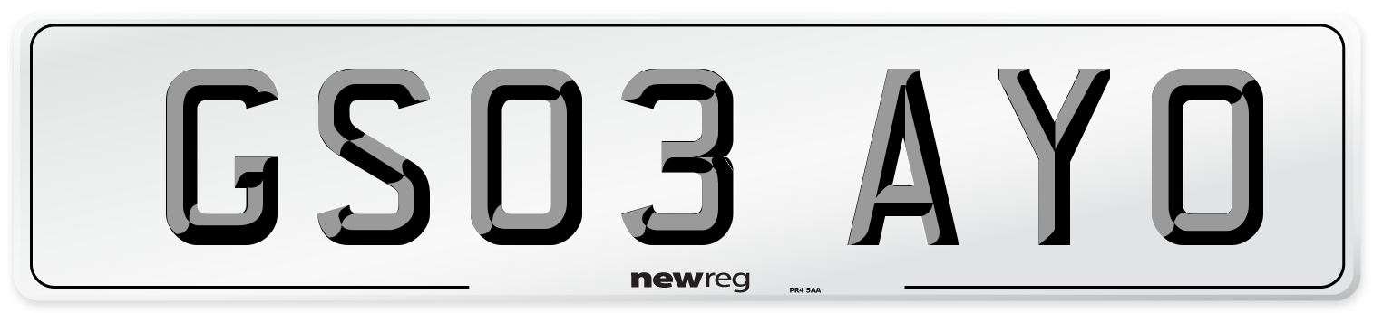 GS03 AYO Number Plate from New Reg
